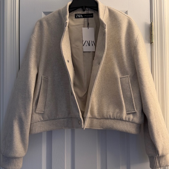 NWT Zara Soft Cropped Bomber Jacket with Pockets XXL Off-White Ecru - Picture 10 of 13